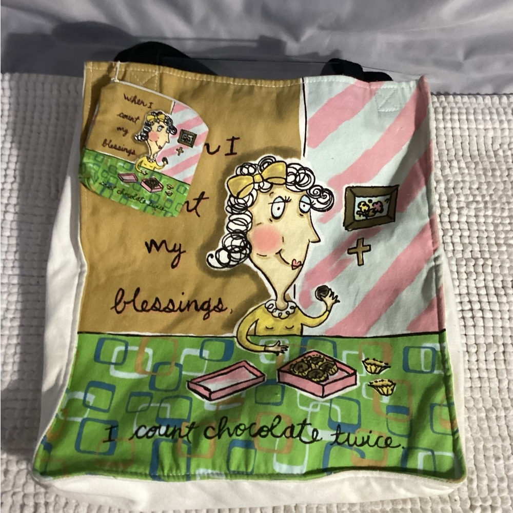 When I Count My Blessings I Count Chocolate Twice Canvas Tote Bag w/ Coin Bag - Picture 2 of 13